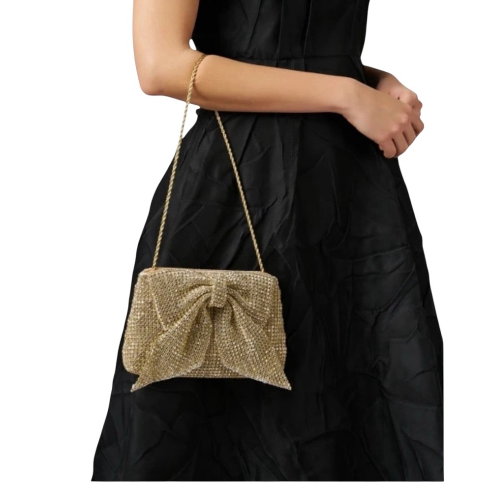 Loeffler Randall Jolene Gold Diamanté Bow Clutch - Picture 8 of 13